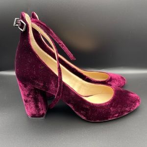 Gianni Bini Sylviaa Burgundy Velvet Ankle Strap Block Heel Pumps